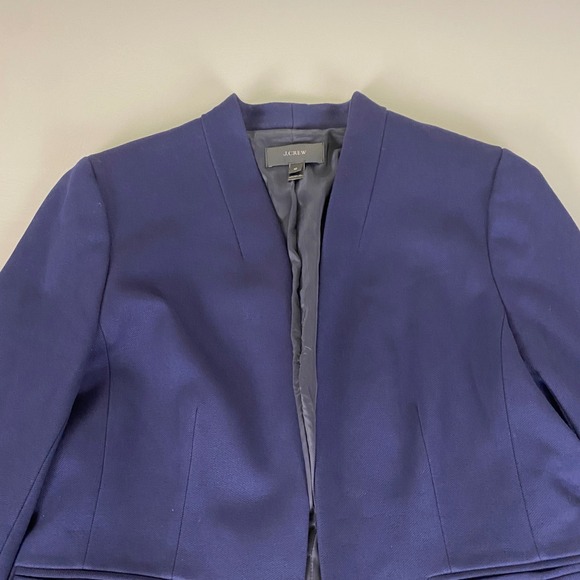 J. Crew Blazer Jacket Women's Size 12 Navy Blue Collarless‎ Vented Sleeves - Picture 2 of 11